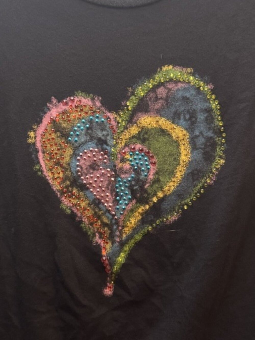 Jake’s Dry Goods T-shirt Women’s XL Graffiti Bejeweled Heart Rainbow Y2K